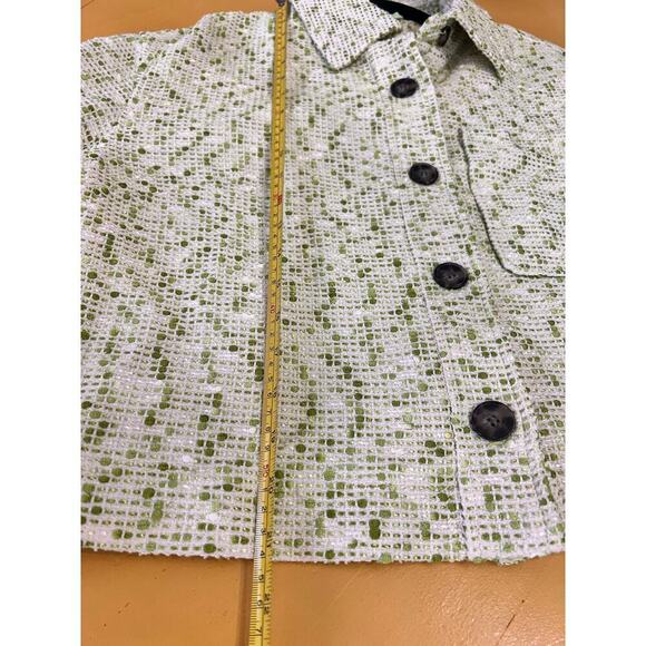 Avec Les Filles Green Cropped Tweed Button Front Shacket Jacket Size Medium NWT - Picture 6 of 7